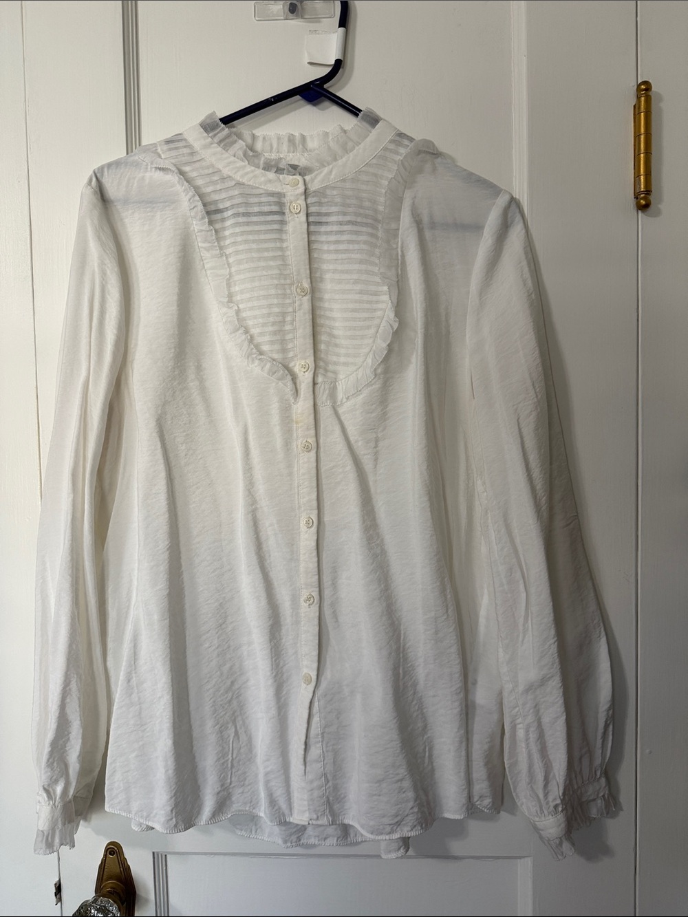 H&M White Ruffled Pintuck Button-Down Shirt